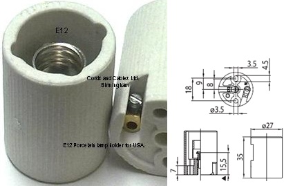 3.POR.E12.BFH E12 USA HEAVY DUTY porcelain lamp holder - SCREW WIRE TERMINALS