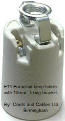3.POR.E14.BKT E14 SES HEAVY DUTY PORCELAIN LAMP HOLDER - SCREW TERMINALS and 10mm. metal bracket