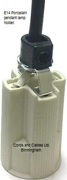 3.POR.E14.PT.BKT.FL E14 SES Standard porcelain lamp holder 10mm. fixing bracket and 1 mt. cable