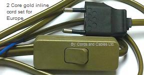 4.187.80120.G (222.156) Inline Cord Set 2 Core with EURO PLUG - GOLD